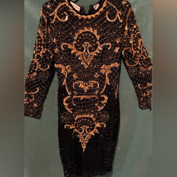 San Angelo Nights Dresses & Skirts - Vintage Black and Gold Embellished Dress Sz PP